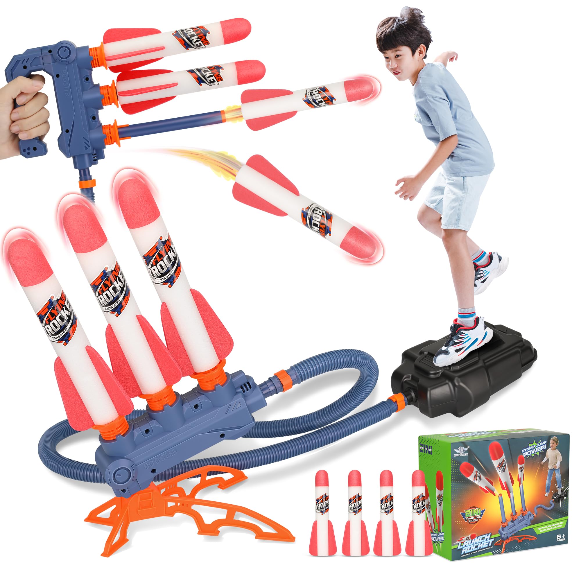 Milifox 2 in 1 Kids Rocket Launcher,Outdoor Foam Rocket Launcher for Boys,Outdoor Garden Rocket Toy,Sturdy Gift for Kids