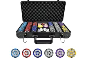 YUZPKRSI Clay Poker Chips, 300-Piece Poker Chip Set with K-Type Shock Resistant Poker Case, 14 Gram Numbered Casino Clay Chips, Cards, Buttons and Dices for Texas Holdem Blackjack Gambling