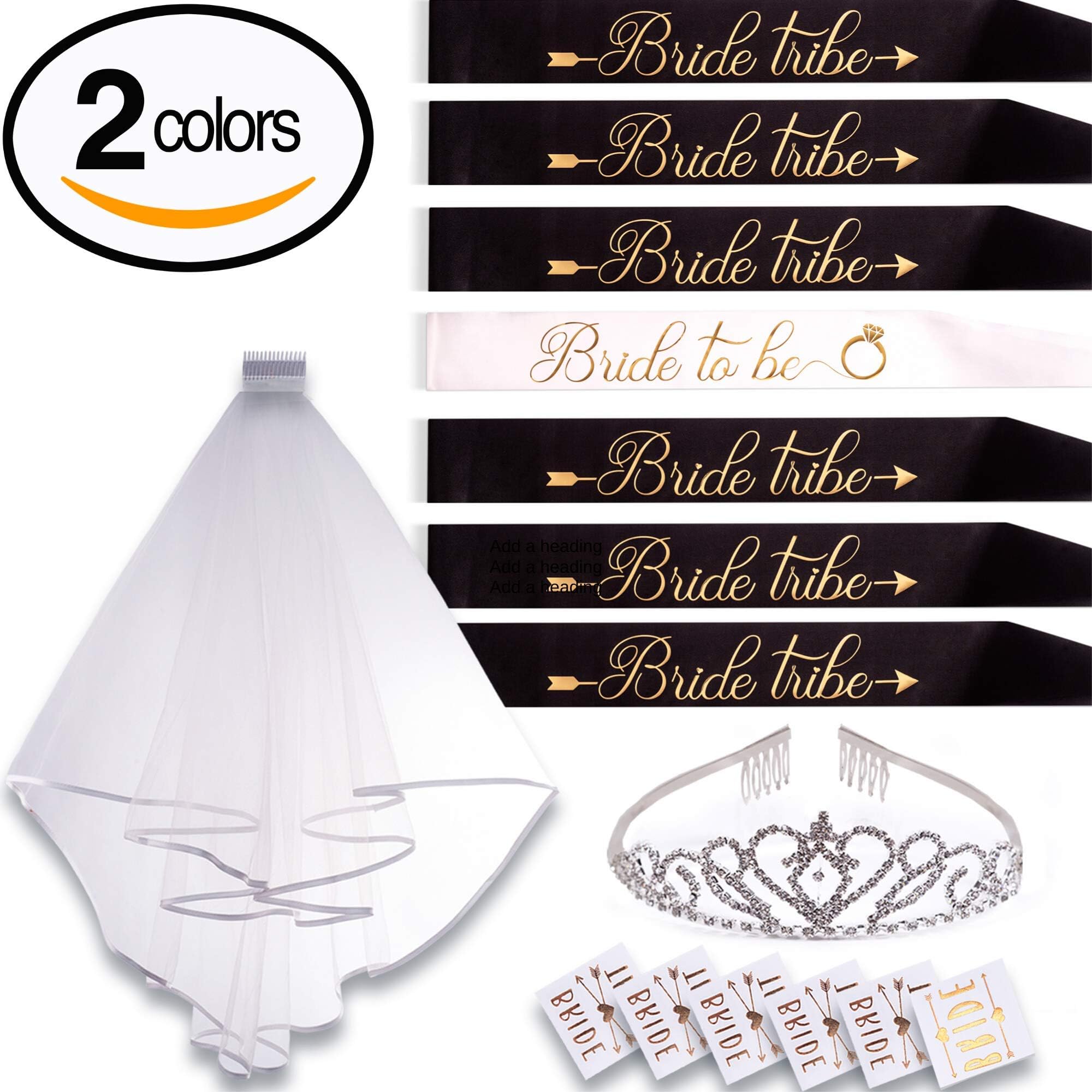 Bachelorette Bride Tribe & Bride to Be Party Sash Set - 16 Pcs - Bridal & Bridesmaids Shower Supplies - Engagement Party Kit - Rhinestone Tiara, Veil, Bride Sash, Bride Team Sashes, Flash Tattoos