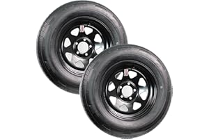 eCustomrim 2-Pack Radial Mounted Trailer Tire Rim ST205/75R15 Load Range D 5-4.5 Black Spoke Wheel - 6 Year Warranty w/Free Roadside