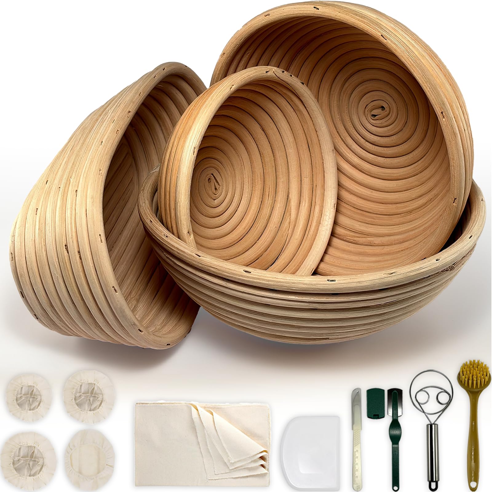 Photo 1 of ***MISSING PARTS*** Fubiu Natural Unbleached Banneton, Sourdough Bread Proofing Basket Kit, 6,8,9,10 Inch Basket with BreadMaking Baking Supplies Tools, Banneton Basket Gift Set - Primary Color