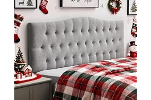 SUAWY Tufted Upholstered Linen Fabric Queen Headboard Only, Headboard Queen Size with Adjustable Height from 38"–50",Durable Modern Diamond Design Wood Headboads, Light Gray