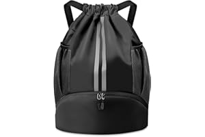 BROTOU Soccer Bags, Soccer Basketball Volleyball Football Gym Drawstring Backpack for Women and Men with Ball Compartment