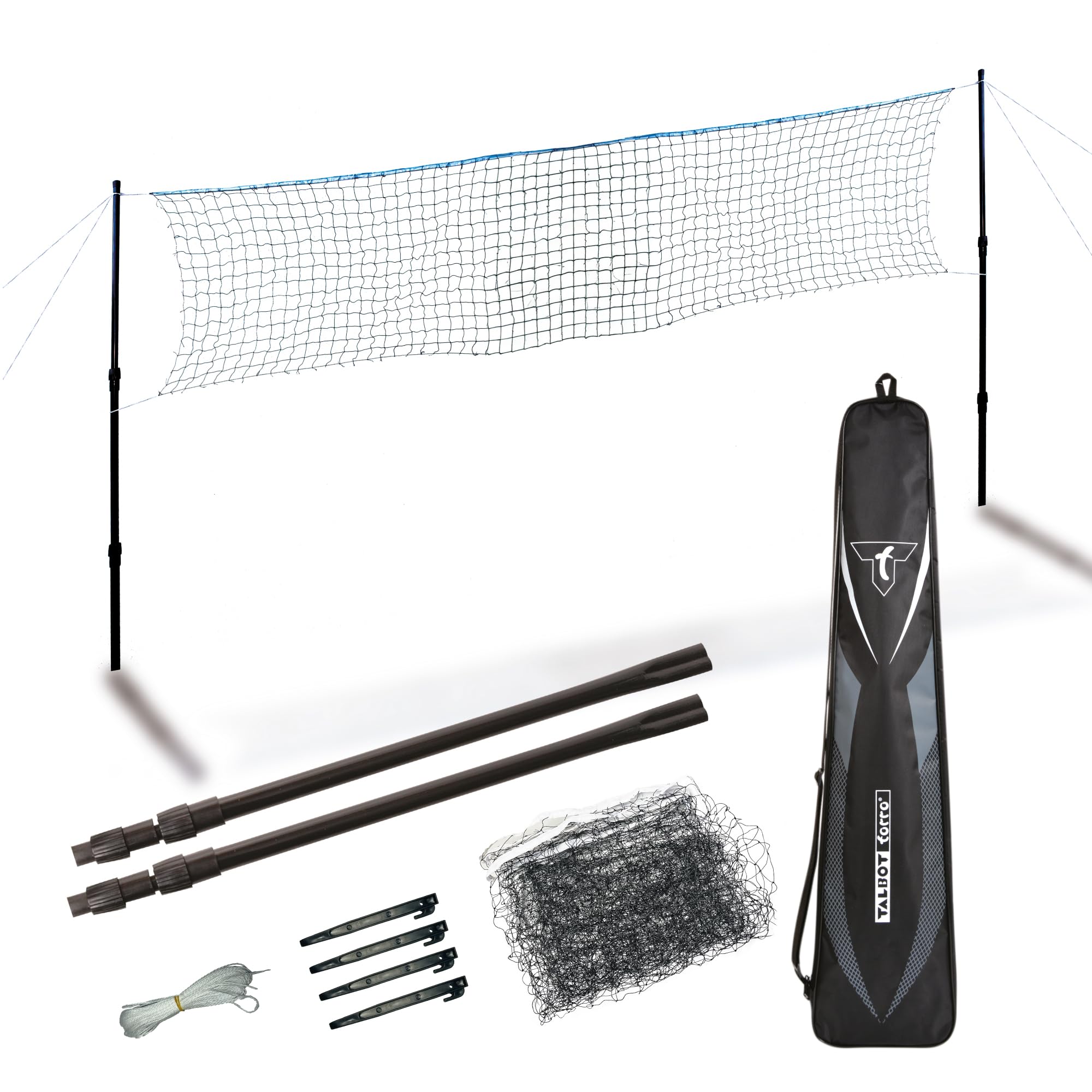 Talbot-Torro Telescopic Badminton Net Set, Adjustable in Height: 1.25-1.55m, Width 6.10m, in a Bag, 449599