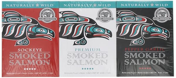 ALASKA SMOKEHOUSE TRIO OF SMOKED SALMON/PEPPER GARLIC/SOCKEYE GIFT...