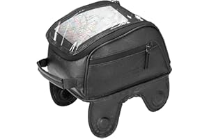 KEMIMOTO Motorcycle Tank Bag, PU Leather Waterproof Magnetic Gas Tank Bag, Large-sized Transparent Touch Screen Film 7L, Black