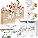 Hushee 2 Sets Mother of The Bride and Mother of The Groom Gifts Set Includes 20 oz Tumblers Canvas Tote Bags Cosmetic Bag Handkerchief Candle for Mom Bridal Shower Wedding Gifts