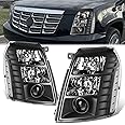 D SOLUTIONS Headlights Assembly Compatible with 2007-2014 Escalade ESV EXT Left Right Factory Style Headlamps with Projector Beam Black Housing Clear Corner GM2502291 GM2503291 15916967 15916968