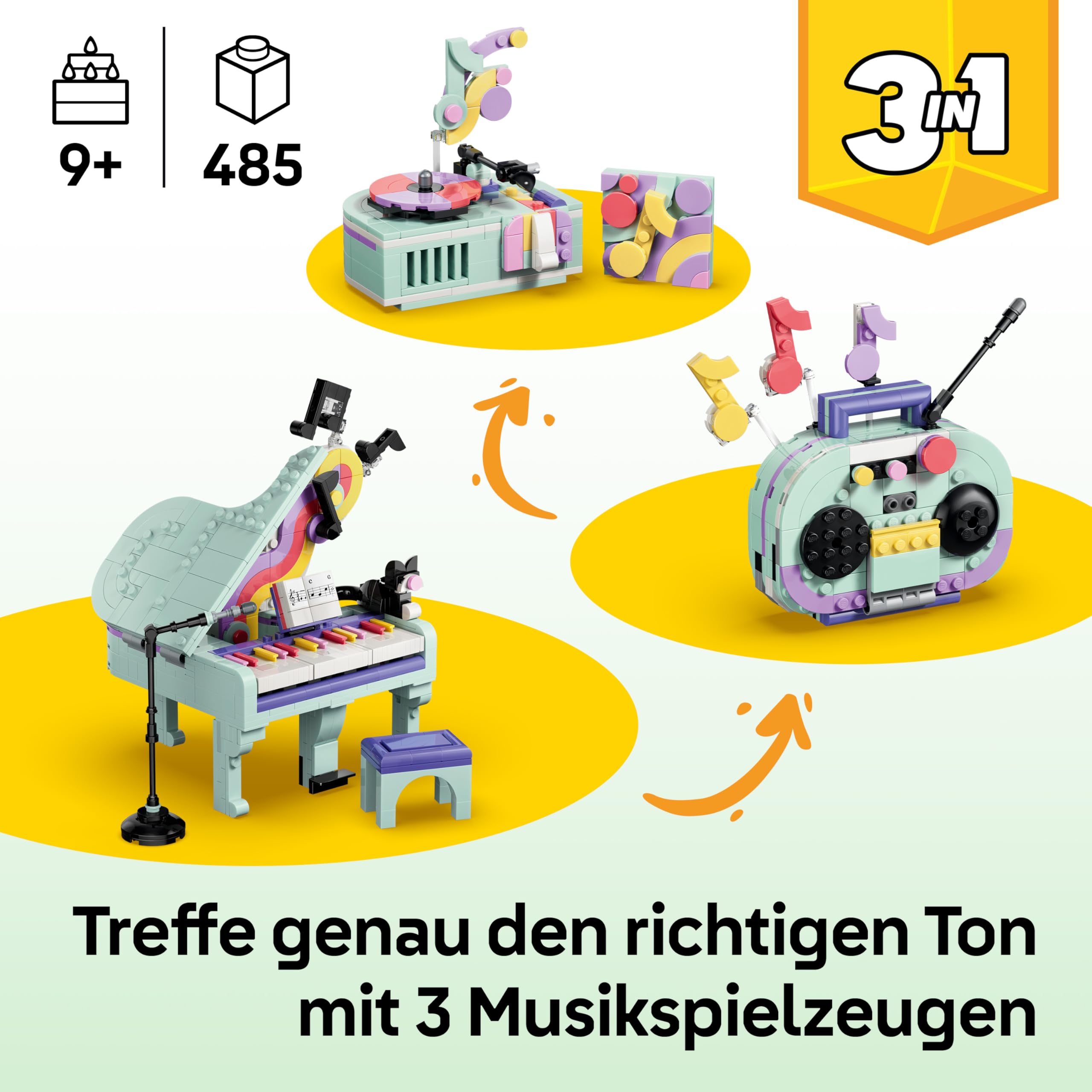 LEGO Creator 3-in-1-Set Deko-Klavier mit Katze - Retro Modellbau mit 3 Bauoptionen: Klavier, Radio oder Plattenspieler - DIY Kinderzimmer Deko - Geschenk für Mädchen und Jungen ab 9 Jahren - 31392 2