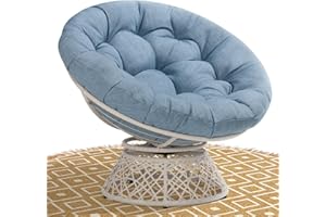 Bme 40" Ergonomic Wicker Papasan Chair with Soft Thick Density Fabric Cushion, High Capacity Steel Frame, 360 Degree Swivel for Living, Bedroom, Reading Room, Lounge, Serene Oasis - White Base