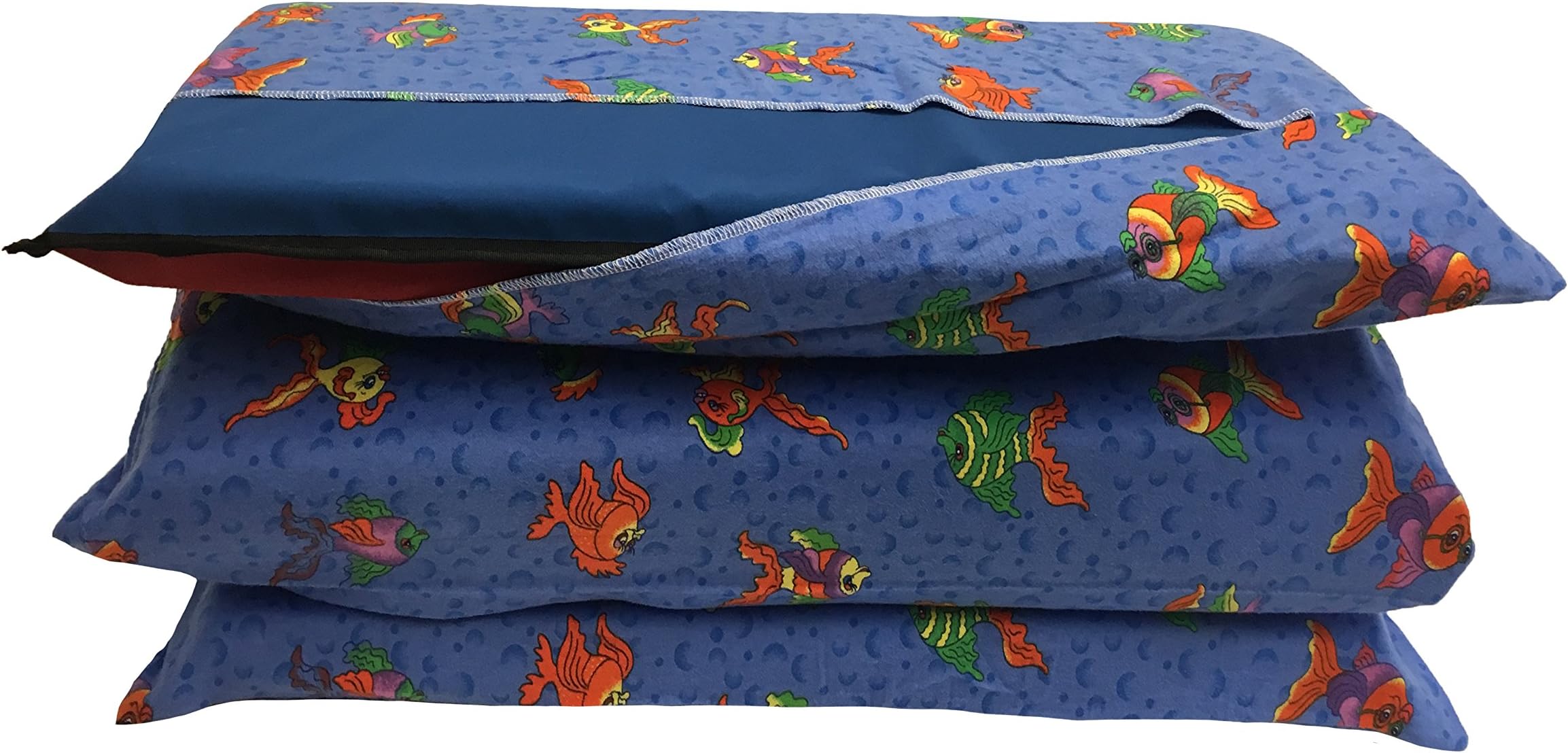 KinderMat Full Cover Sheet, Pillowcase Style Sheet Fits Rainbow Designer, Daydreamer, Heavy-Duty, and Enduro, 100% Cotton Flannel, Ocean and Fish Print, Large