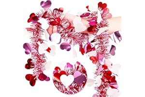 ADISHER 66 Ft Heart Tinsel Garland, Red Pink White Metallic Garland Shining Ceiling Hanging Wedding Decorations for Party Anniversary Indoor Supplies