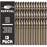 Narwhal 5/32 Inch Cobalt Drill Bits (13 Pack - Industrial Grade M35 Cobalt) 3" Length & 135 Degree Split Point for Drilling I