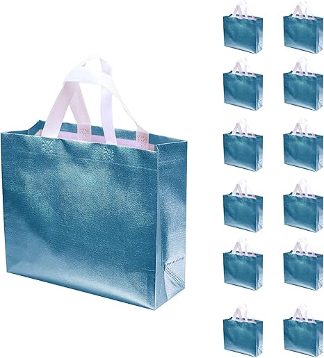 Download Amazon.com: OEEAU 12 Pcs Blue Gift Bags Present Bags Glossy Reusable Gift Bag for Party Wedding ...