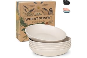 Grow Forward Premium Wheat Straw Pasta Bowls - 42oz Unbreakable Wide & Shallow Dinner Plate Bowls Set of 6 - Microwave Safe R