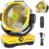 TDLOL 45000mAh Battery Powered Fan Rechargeable, High Velocity 360°Auto-oscillating Powerful Airflow Battery Operated Fans, Quiet & 8H Timer Christmas Decorations Outdoor Fan for Bedroom X66 Yellow
