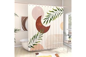 EOSAHR Boho Shower Curtains for Bathroom Decor - Farmhouse Bath Curtain Set for Mid Century Modern Home Decor Accessories - Waterproof Abstract Shower Curtain (Moon & Plant)