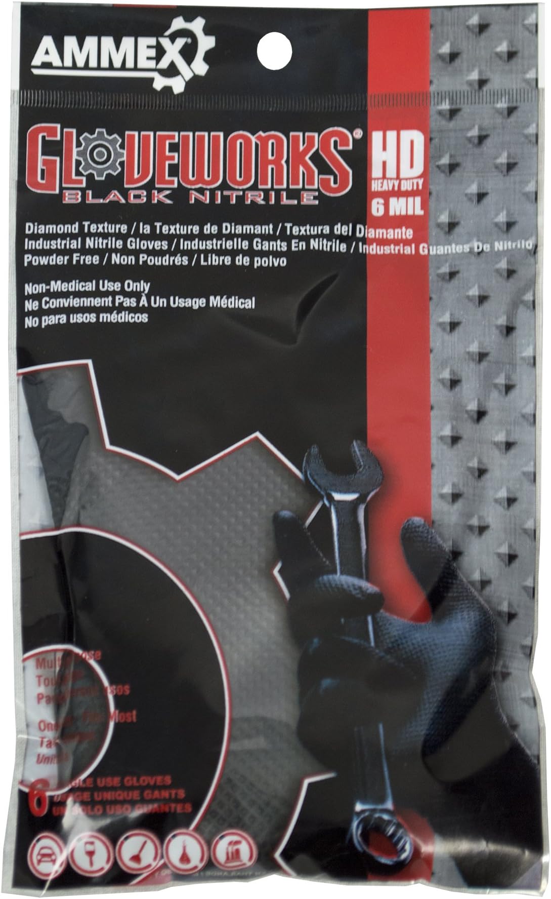 AMMEX Nitrile Disposable Gloves 6/pack, Heavy Duty, Disposable, 6 mil Thick, Uni-size, Black, Case of 150
