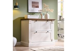 OKD Farmhouse File Cabinet with 2 Drawers, 35.3" Lateral Filing Cabinet with Hanging File Folders, Interlocking Drawers, Wood Rustic Storage Cabinet for Home Office, Living Room, Antique White