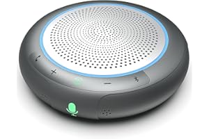 LINGHUFOX Conference Speaker with Microphone, Silver 360° Voice Pickup Portable Conference Microphone Noise Reduction Bluetooth 5.0 Speakerphone for Zoom, Webex, Home, Office, Online Calling