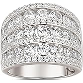 Blongme Multi-Row Wide Wedding Bands for Women Round Cubic Zirconia Statement Ring for Women Stackable Cocktail Promise Band Rings Size 5-10