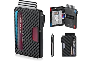 ILAOLIU Wallet for Men - Slim Leather Mens Wallet Pop up Card Holder with Money Clip,Credit Card Slots,ID Window - RFID Blocking Minimalist Wallet with Gift Box (Carbon fiber)