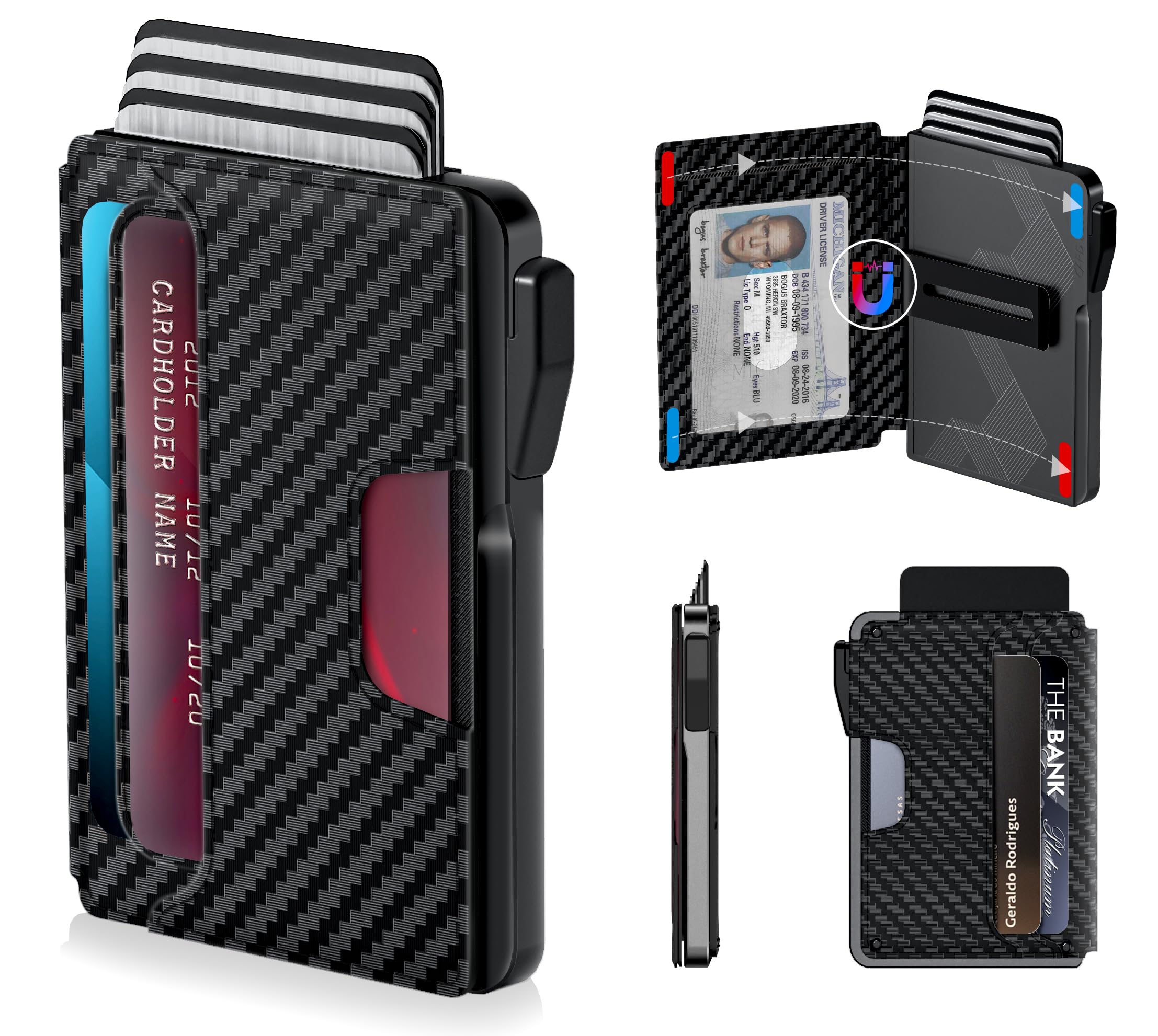 Men's Slim AirTag Wallet – RFID Blocking, Pop-Up Card Holder, Front Pocket Minimalist Wallet With Money Clip