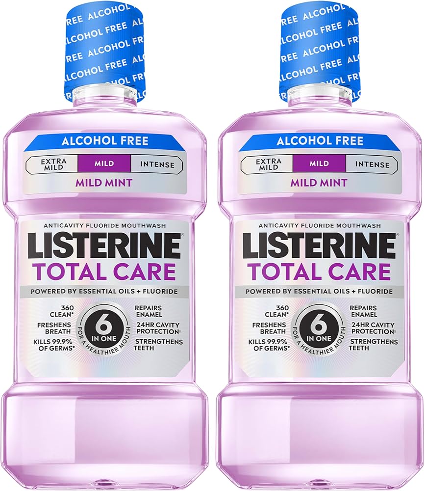 Listerine Total Care Alcohol Free Mouthwash, Mild Mint, 33.8 fl. oz/1L x 2 | Anticavity Fluoride Mouthwash, No Burn Oral Rins
