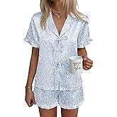 Ekouaer Satin Pajama for Women Short Sleeve Silky Pj Short Set Bow Front Tie Up Loungewear Sleepwear