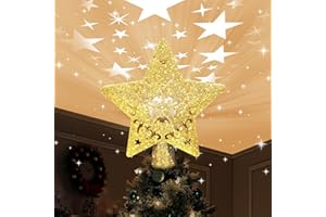AOMIL Christmas Tree Topper, 3D Rotating Pattern Projector for Xmas Tree Topper, Hollow Design Christmas Decorations,Christmas Decor