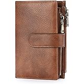 GOIACII Womens Wallets RFID Blocking Leather Trifold Clutch Wallet Credit Card Holder Ladies Purse 3 ID Windows Brown
