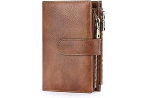 GOIACII Womens Wallets RFID Credit Card Holder with 2 Zipper Pockets, 3 ID Windows Ladies Purse Leather
