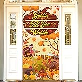 HOWAF Thanksgiving Door Banner Gobble Till You Wobble Turkey Door Cover, Fabric Thanksgiving Day Pumpkin Turkey Maple Leaf Banner for Front Door Fall Harvest Gobble Theme Party Decorations,72.8×43.3 Inch
