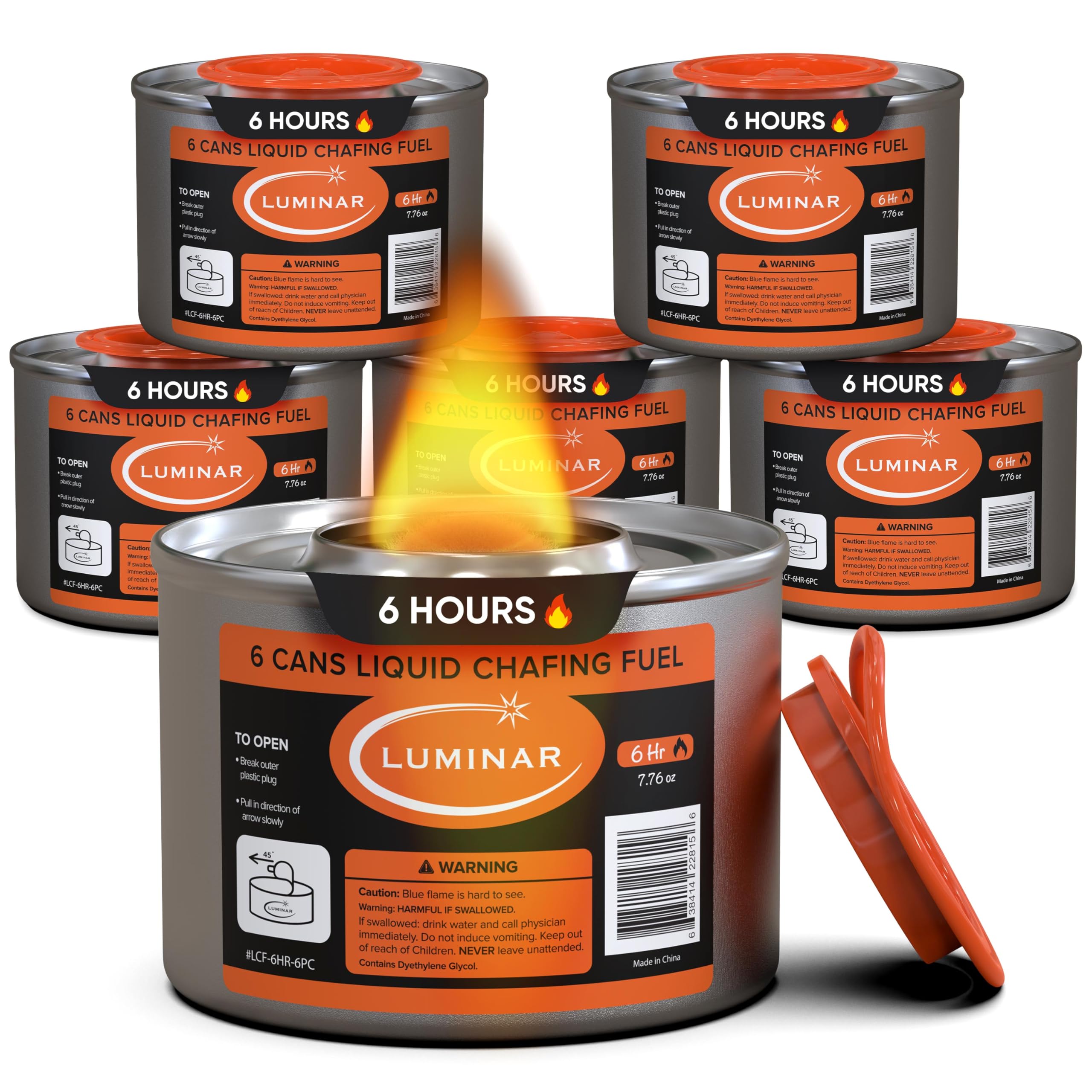 Luminar Resealable Wick Chafing Fuel Cans, 6 Pack, 6 Hours - High Quality Burners for Food Heaters - No More Spills, Waste or Hassle - Perfect for Convenient and Long Lasting