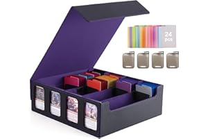 Venssu Card Storage Box for Trading Cards with Card Supporters, 3000+ MTG Deck Box with 24 Colorful Divider Tabs, Trading Card Storage with Viewing Windows Fits for Magic Game(Black and Purple)