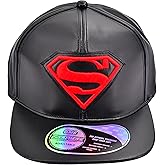 DC Comics Superman Baseball Cap, Adult Adjustable Snapback Hat with Flat Brim for Men and Women, Embroidered Shield Logo, Black, One Size