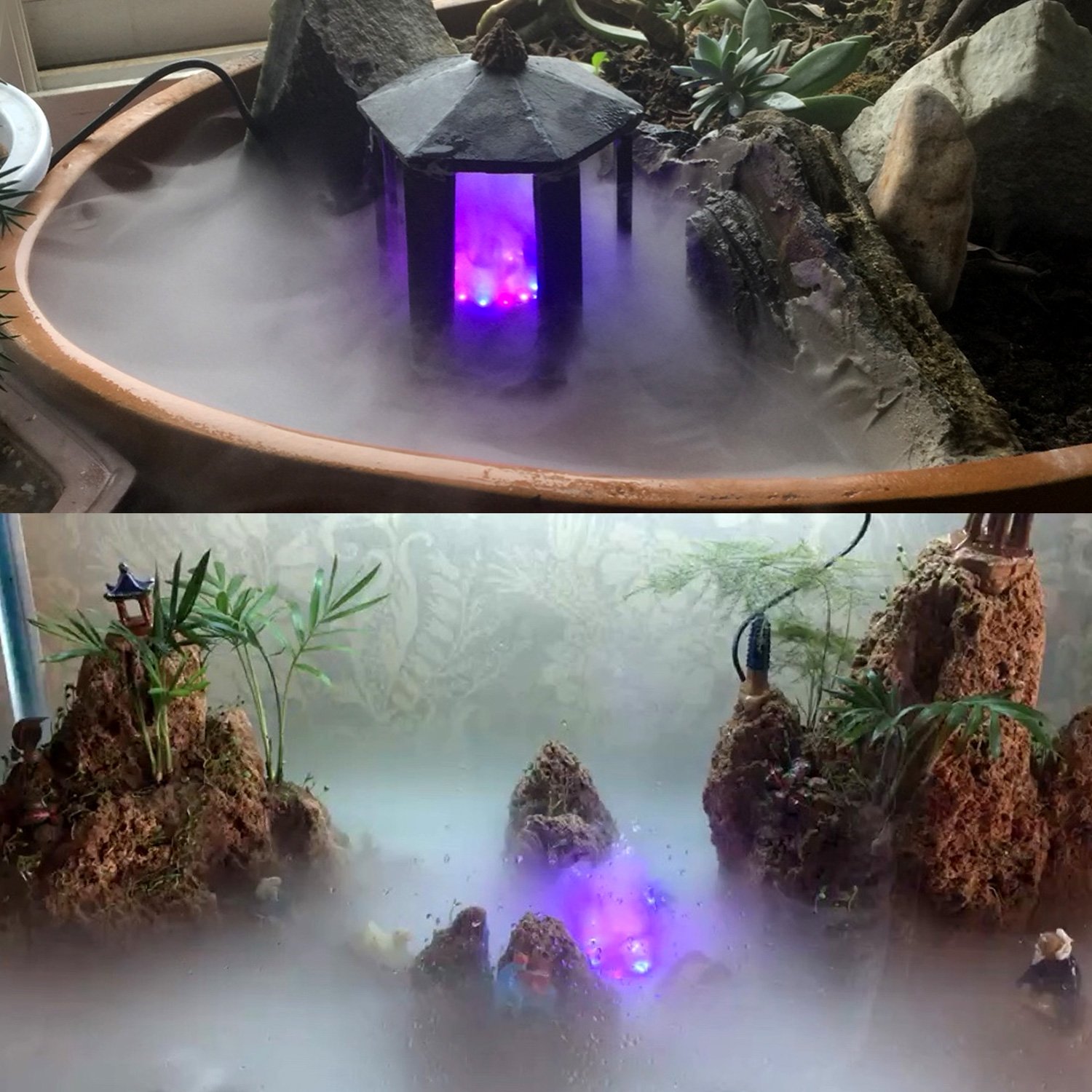 2-Pack LED Mist Makers With 12 Color Lights - Indoor Fogger For Fountains, Ponds & Holiday Decor