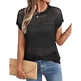 Ivicoer Womens Spring Summer Tops Crochet Cap Sleeve Sweater Hollow Out Beach Vacation Clothes Trendy 2026 Loose Fit