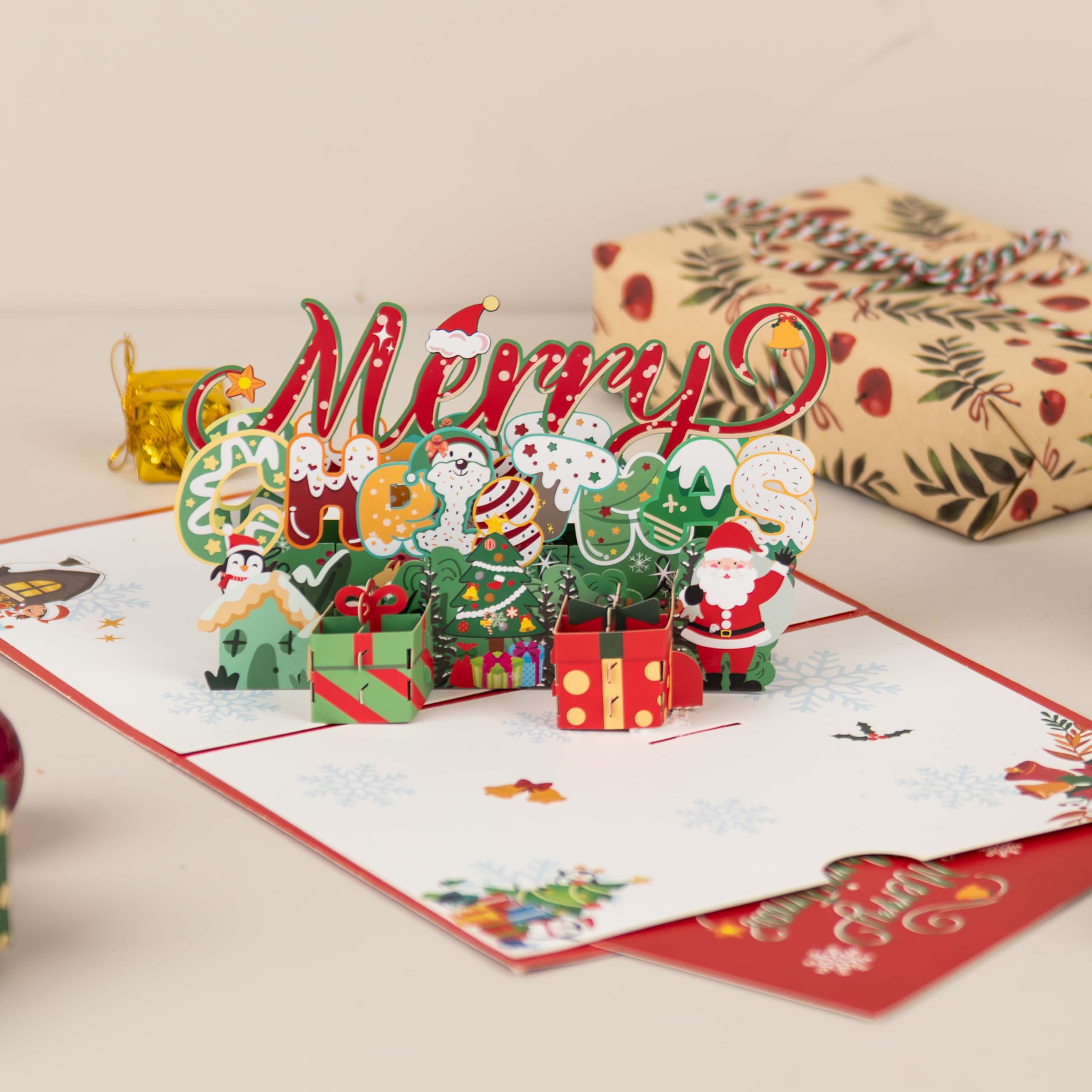 3D Christmas Card, Handmade Pop Up Greeting Card with Writable Note Card and Envelope