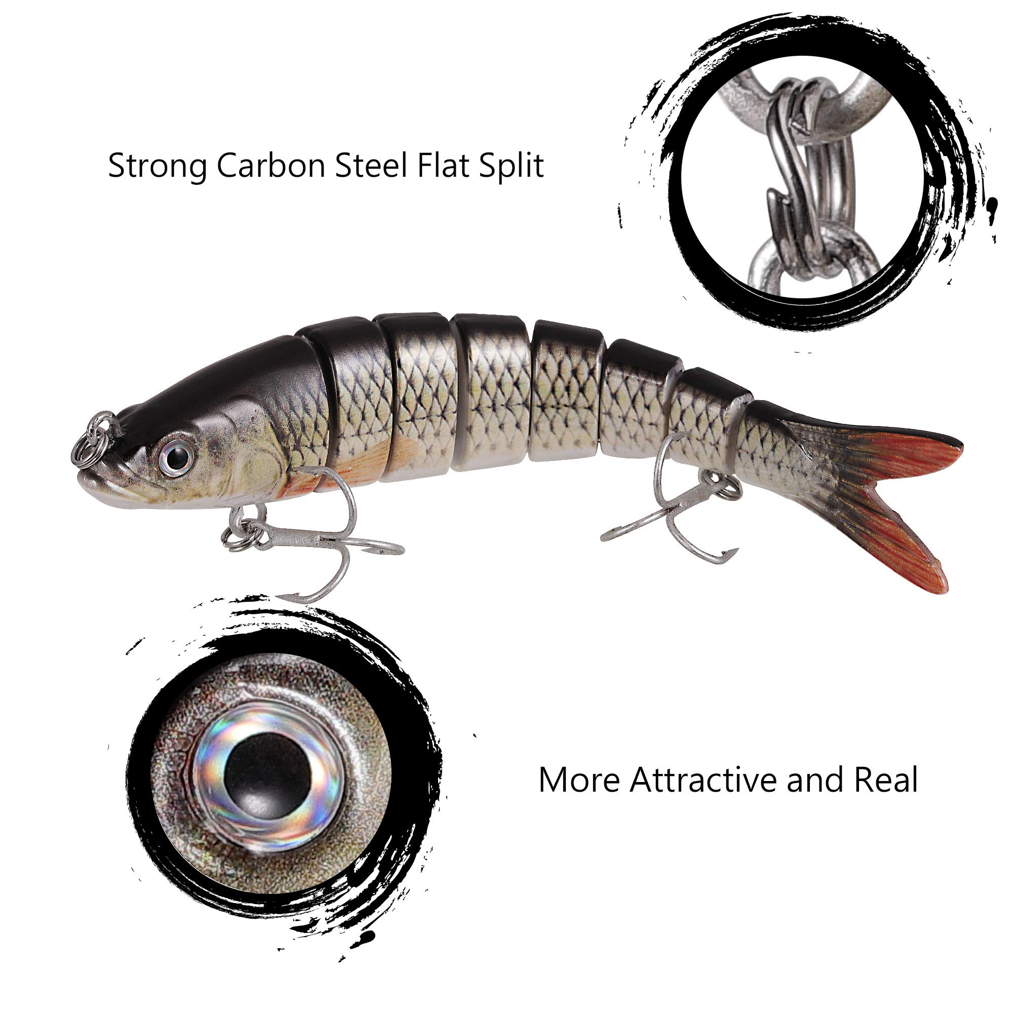 TRUSCEND Fishing Lures 3PCS Jointed Fish Bait Swimbait Lifelike Bionic Hard Bait Floating Lures Equipped with Mustad Hooks 3packs(8-combo-H)