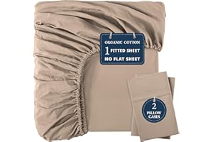 LANE LINEN 100% Organic Cotton Fitted Sheet Queen (+Pillowcases), Soft & Comfy Breathable Naturally Cooling Low Pill Oeko Tex Certified Fitted Sheet Queen Deep Pocket 15" - Taupe
