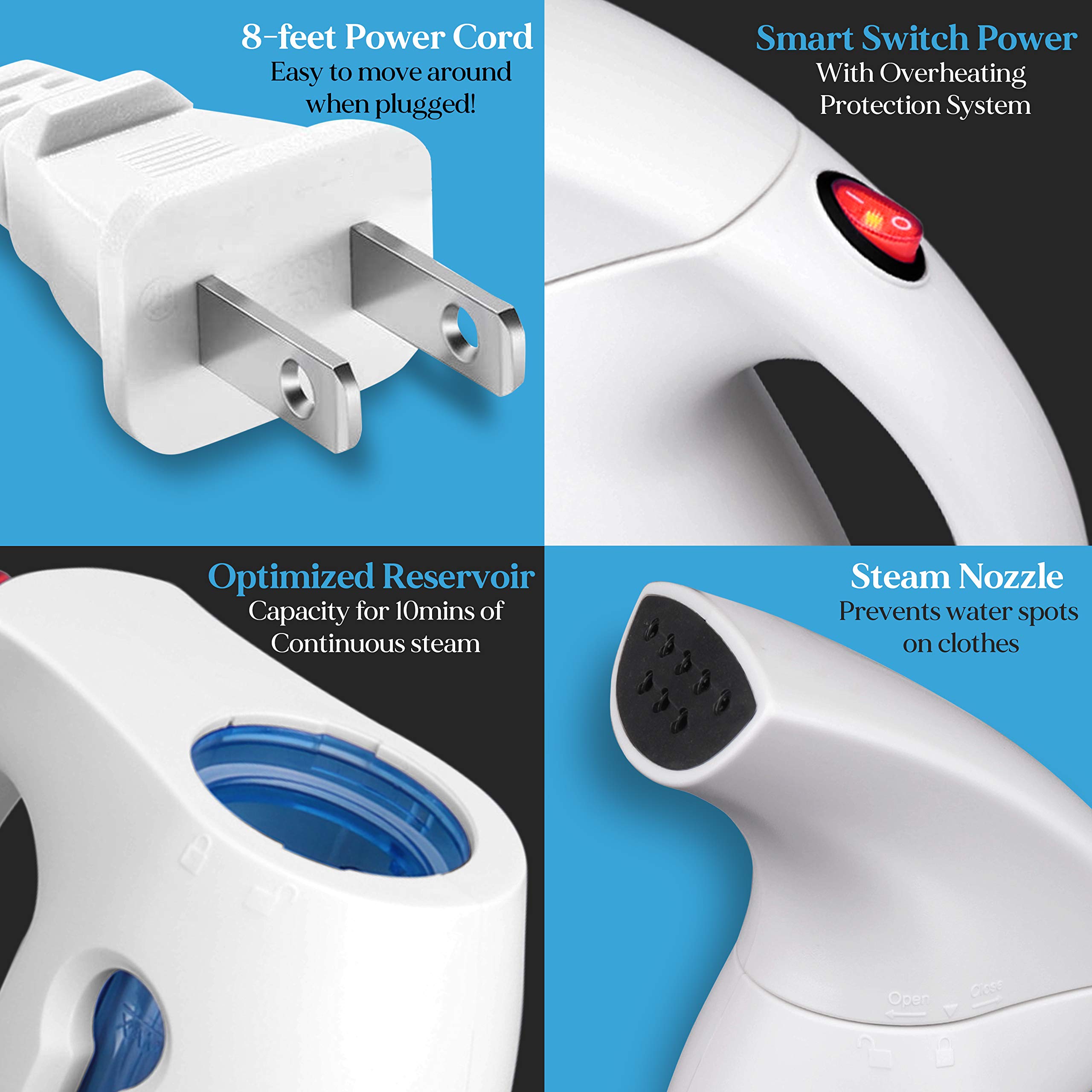 SereneLife Portable Handheld Fabric Steamer - 180ml Water Tank Capacity Compact Lightweight Travel Steamer Handheld Water Vapor Garment Steamer, Wrinkle Remover For Clothes Furniture Curtain - PSTMH17