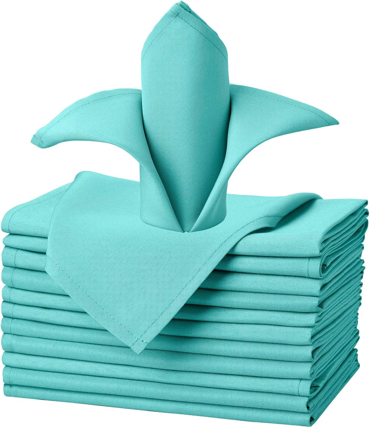 VEEYOO Cloth Napkins - Set of 12 Pieces 17 x 17 Inch Solid Polyester Table Napkins - Soft Washable and Reusable Dinner Napkin for Weddings, Parties, Restaurant (Turquoise Napkins Cloth): Home & Kitchen