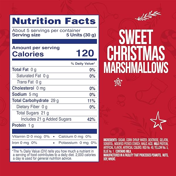 COLOMBINA SWEET CHRISTMAS MARSHMALLOWS, SOFT, ASSORTED VANILLA BEAN MARSHMALLOWS, CHRISTMAS TREES, CANDY CANES, AND SANTAS, 5.1OZ (PACK OF 1)