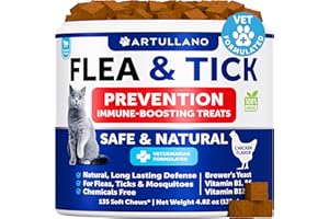 ARTULLANO Flea Treatment for Cats - Natural Flea and Tick Prevention Supplement for Cats, Kittens - Chewable Daily Oral Pills with Vitamins - 135 Soft Chews - Dental Treats, Digestive Health, Immune Support