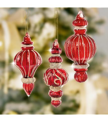 Iridescent Red Ornaments | 5" Ball, 6" Ball, Or 10" Finial