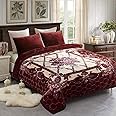 JML Fleece Blanket King, 10 Pounds Heavy Plush Soft Raschel Blanket for Winter, Thick, 2 Ply, A&B Printed, Dark Purple Floral