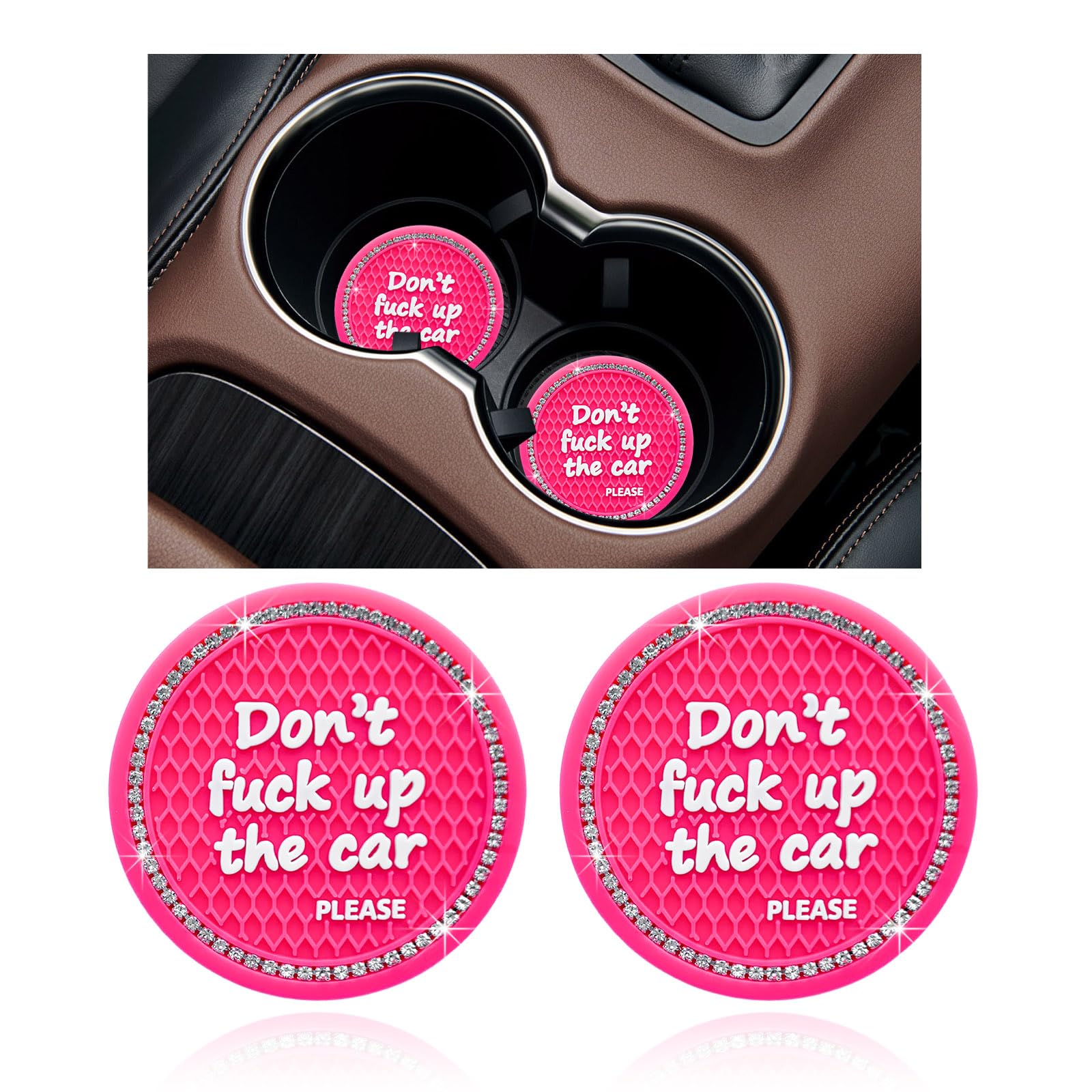 Ziciner 2 Pack Bling Car Cup Holder Coaster, 2.75