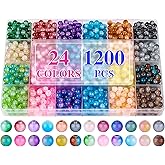 XSEINO About 1200+ PCS 6mm Double Colors Style Glass Beads Bracelet Making Kit,24 Assorted Double Colors Series Crystal Beads for Jewelry Making and DIY Crafts, Friendship Bracelets
