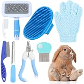 VCZONE Small Animal Grooming Set: Pet Nail Clipper &amp; File, Flea Comb, Shampoo Brush, Shedding Slicker Brush, Massage Glove, Cleaning Comb (Blue)